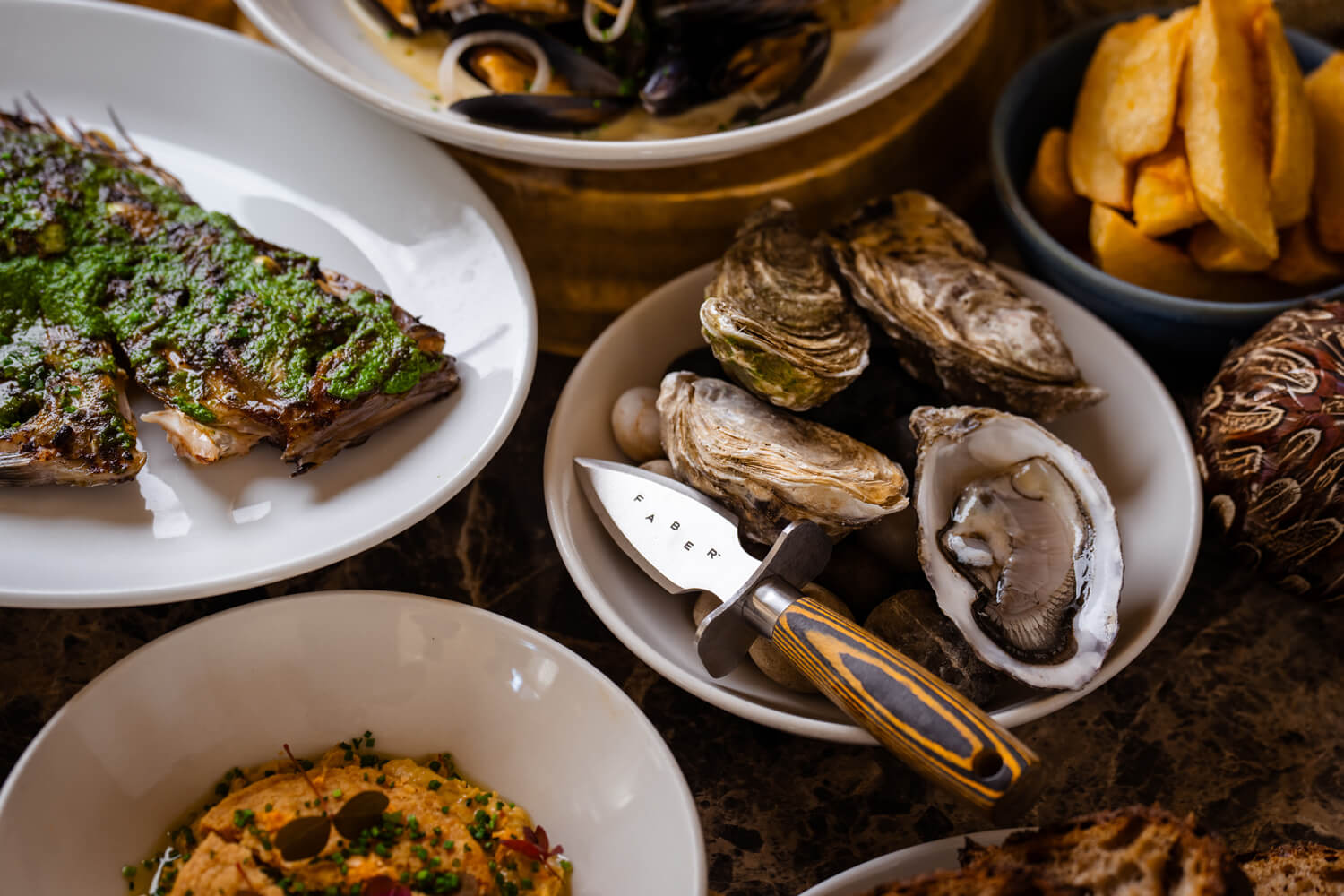 Various seafood in a bowl on a table